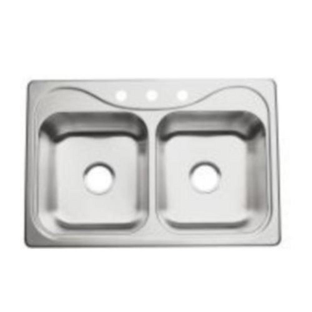 Sterling Satin Stainless Steel 33 x 22 in. 3 Hole Stainless Steel Double Bowl Drop-in Kitchen Sink in Satin Stainless Steel 