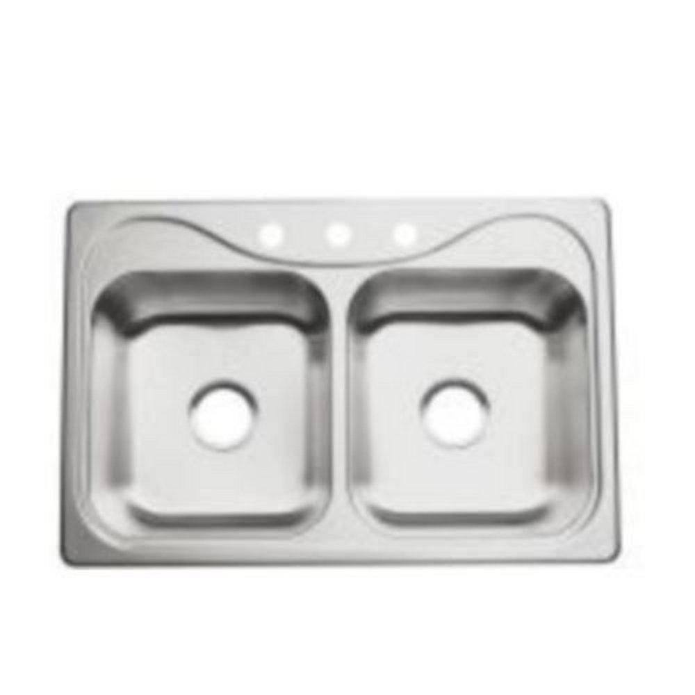Sterling Satin Stainless Steel 33 x 22 in. Stainless Steel Double Bowl Drop-in Kitchen Sink in Satin Stainless Steel 
