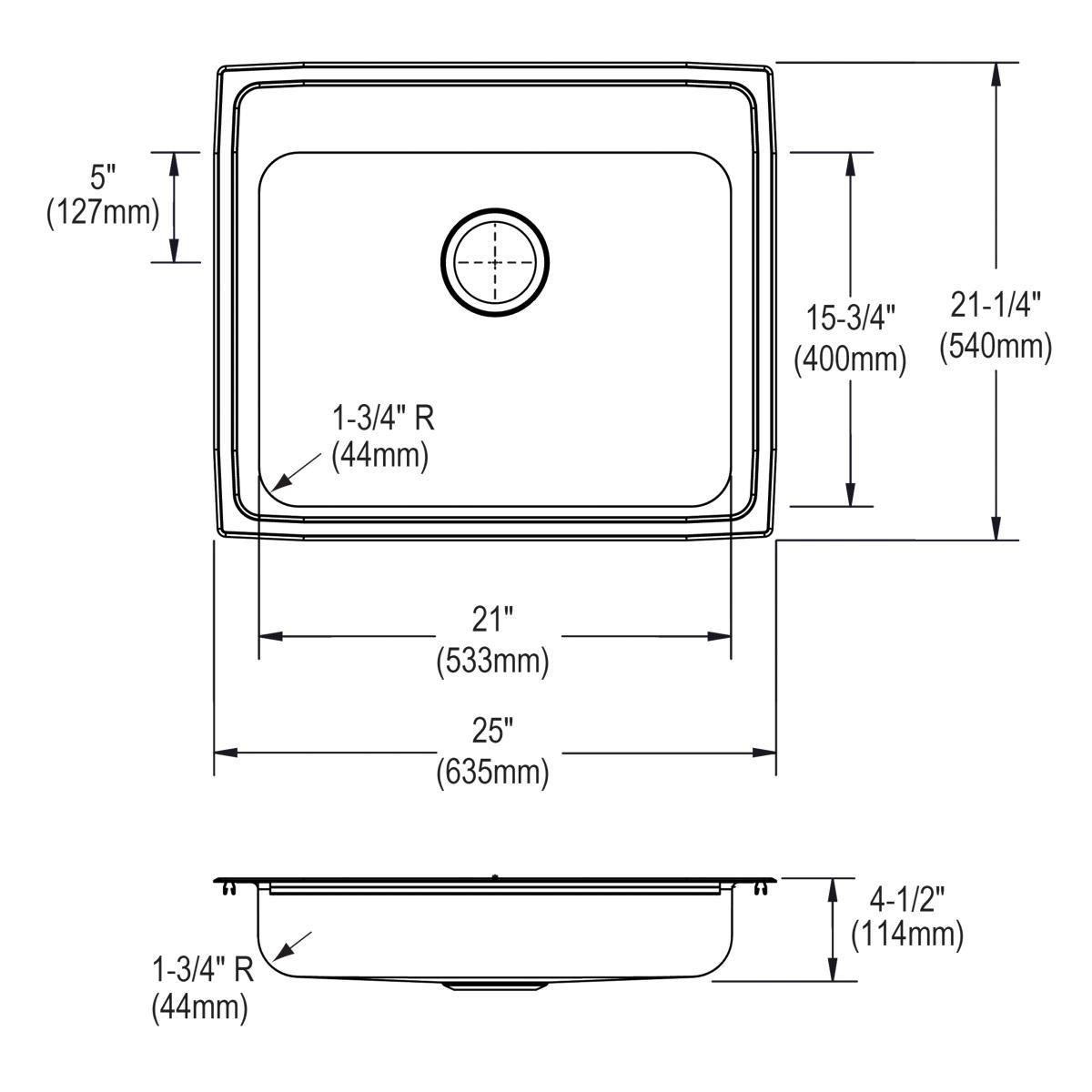 Elkay Brushed Satin 25 x 17 x 6-1/2 in. Drop-in Classroom Sink 