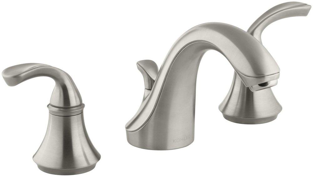 KOHLER Vibrant Brushed Nickel Two Handle Widespread Bathroom Sink Faucet with Metal Pop-Up Drain 