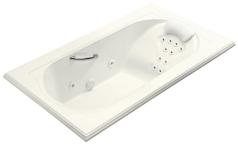 KOHLER White 72 x 42 in. Total Massage Drop-In Bathtub with Reversible Drain 