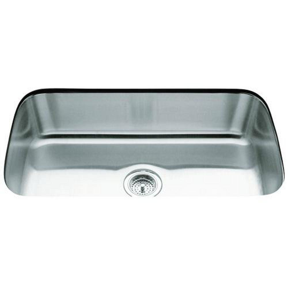KOHLER Stainless Steel 31-1/2 x 17-3/4 in. Stainless Steel Single Bowl Undermount Kitchen Sink with Sound Dampening 