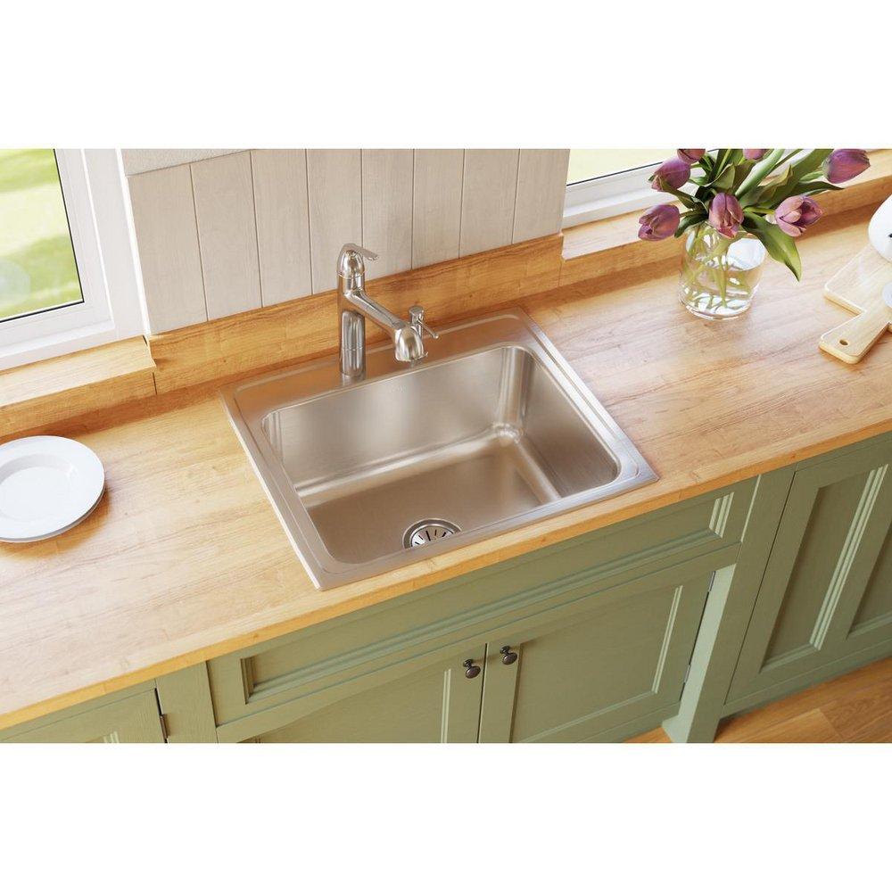 Elkay Lustrous Satin 25 x 21-1/4 in. Stainless Steel Single Bowl Drop-in Kitchen Sink in Lustrous Satin 