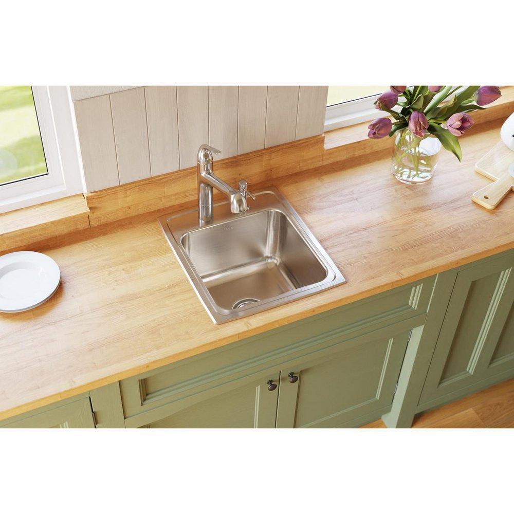 Elkay Lustrous Satin 17 x 20 in. Stainless Steel Single Bowl Drop-in Kitchen Sink in Lustrous Satin 