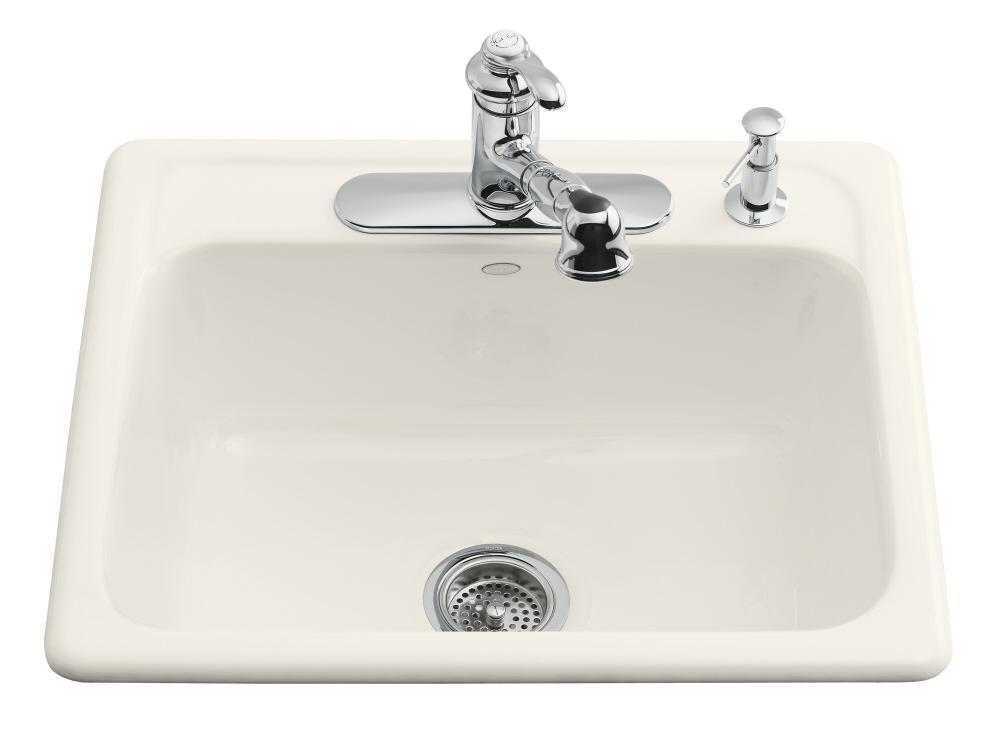 KOHLER Biscuit 25 x 22 in. 4 Hole Cast Iron Single Bowl Drop-in Kitchen Sink 
