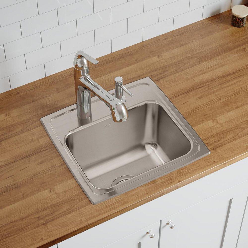 Elkay Lustrous Satin 17 x 16 in. Stainless Steel Single Bowl Drop-in Kitchen Sink in Lustrous Satin 
