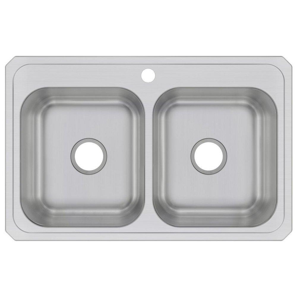 Elkay Brushed Satin 33 x 21-1/4 in. Stainless Steel Double Bowl Drop-in Kitchen Sink in Brushed Satin 
