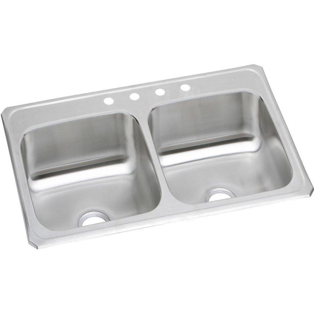 Elkay Brushed Satin 33 x 21-1/4 in. Stainless Steel Double Bowl Drop-in Kitchen Sink in Brushed Satin 