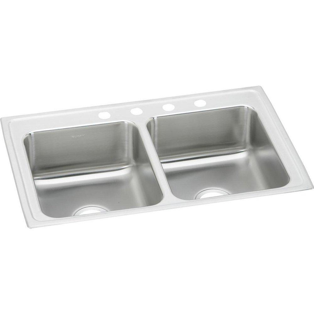 Elkay Lustrous Satin 29 x 18 in. 1-Hole 2-Bowl 304 Stainless Steel Top Mount and Drop-In Kitchen Sink 
