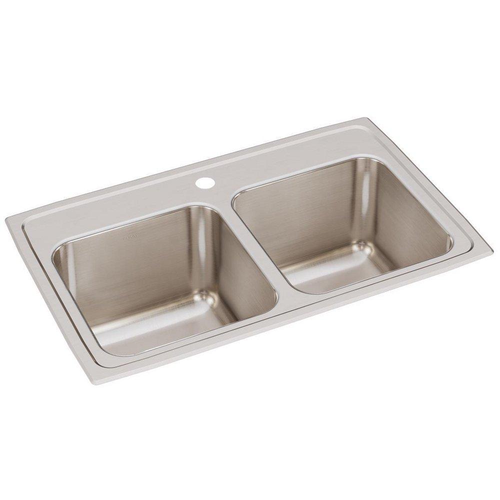 Elkay Lustertone 1 Hole Double Bowl Self-rimming or Drop-in Kitchen Sink 