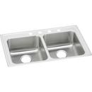 33 x 21-1/4 in. 18 ga 1-Hole 2-Bowl Drop-In 304 Stainless Steel Kitchen Sink with Rear Center Drain in Lustrous Satin