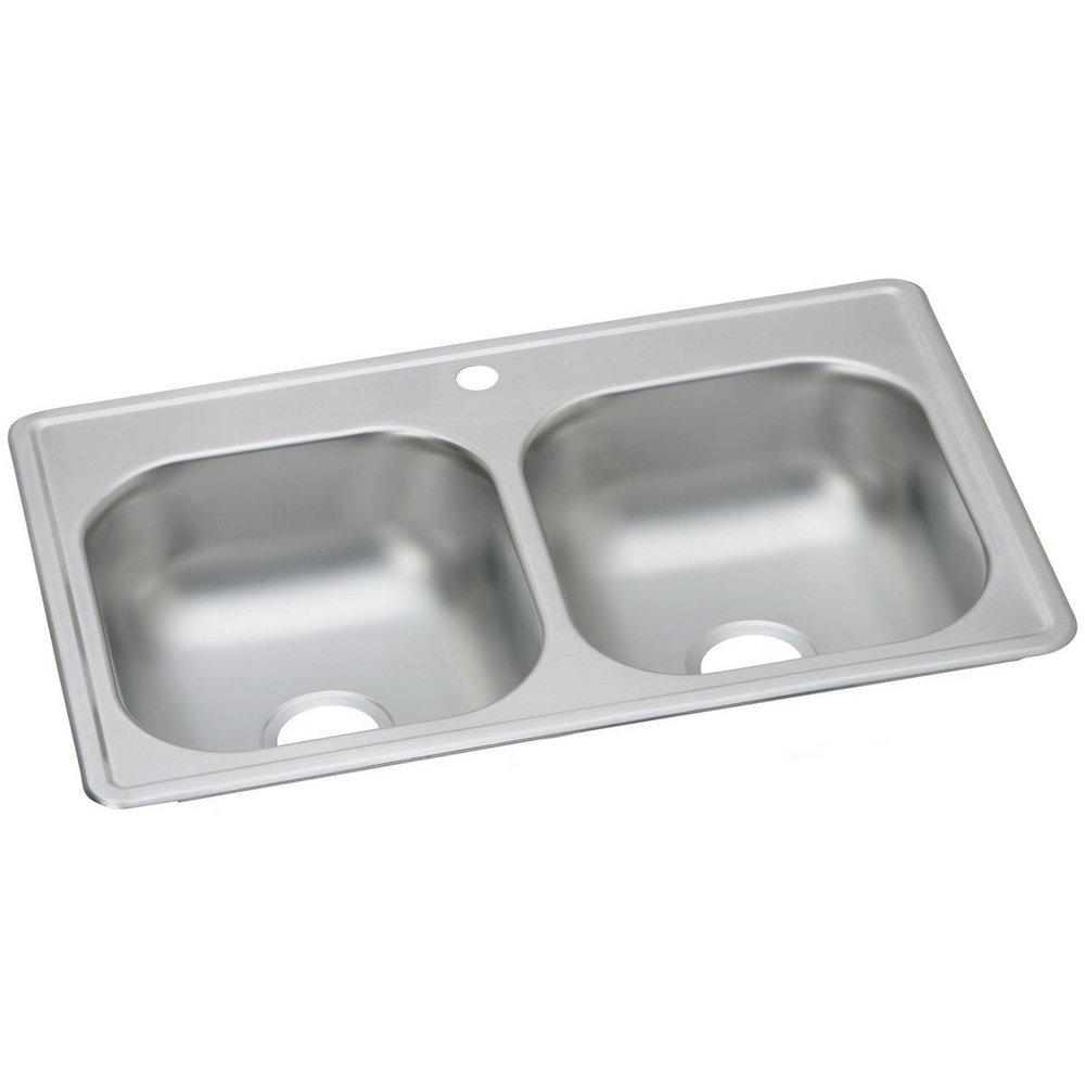 Dayton Satin 33 x 19 in. Stainless Steel Double Bowl Drop-in Kitchen Sink in Satin 