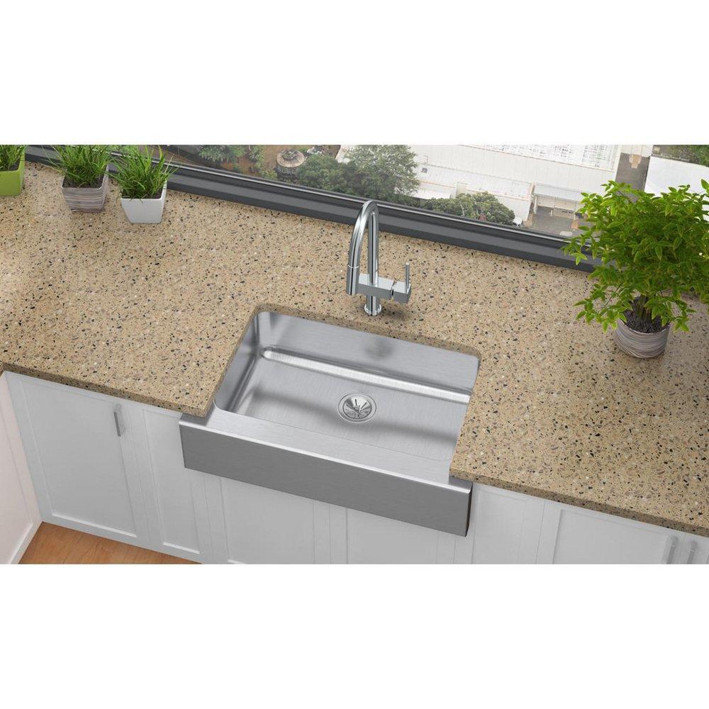 Elkay Lustrous Satin 33 x 20-1/2 in. Stainless Steel Single Bowl Farmhouse Kitchen Sink with Sound Dampening 