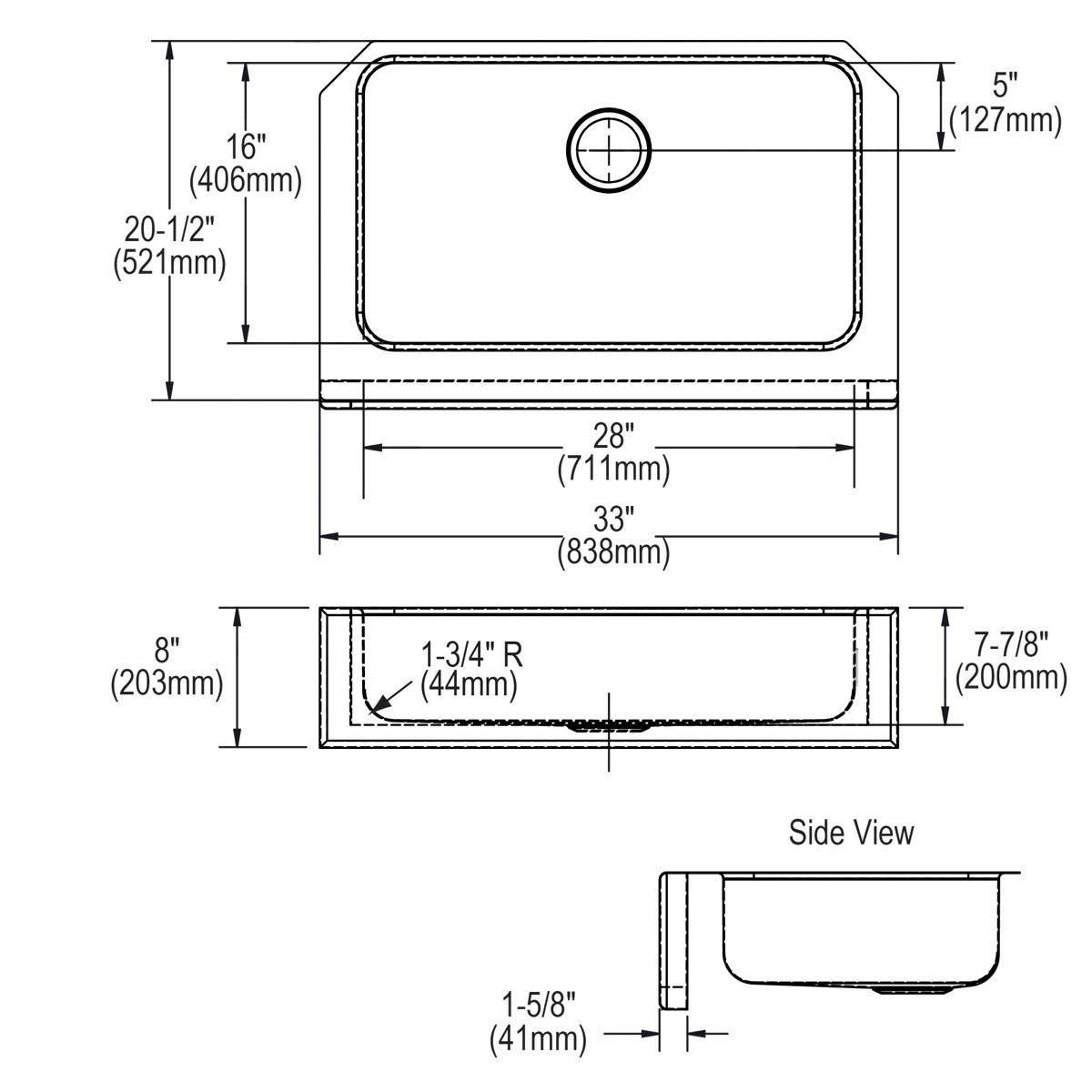Elkay Lustrous Satin 33 x 20-1/2 in. Stainless Steel Single Bowl Farmhouse Kitchen Sink with Sound Dampening 