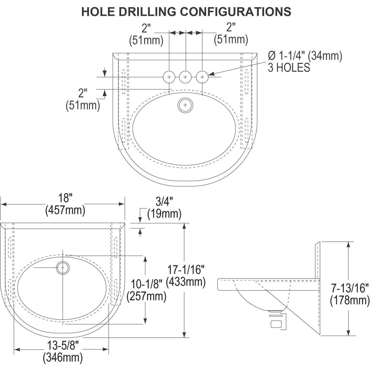 Elkay Buffed Satin 3-Hole Wall Mount Oval Lavatory Sink 