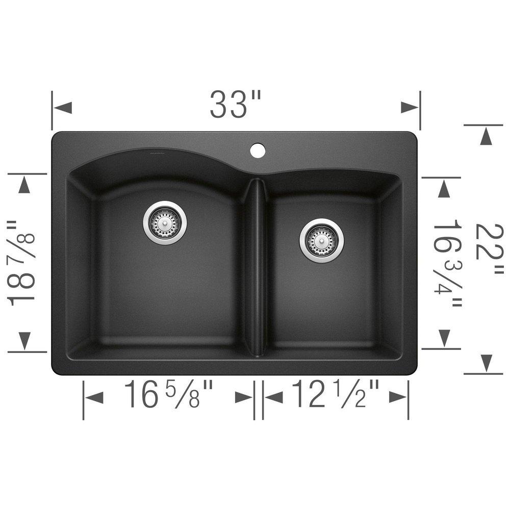 BLANCO Anthracite 33 x 22 in. 1 Hole Composite Double Bowl Dual Mount Kitchen Sink 