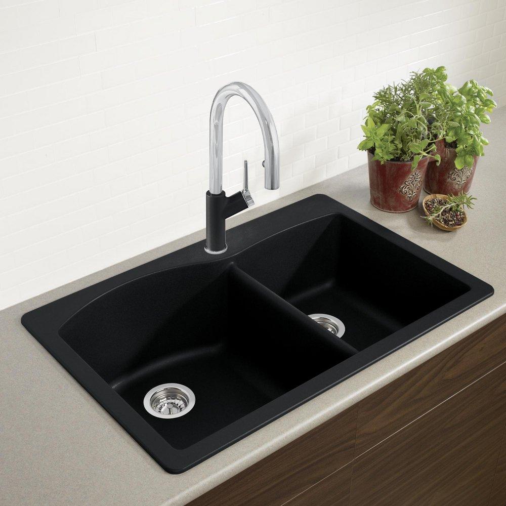 BLANCO Anthracite 33 x 22 in. 1 Hole Composite Double Bowl Dual Mount Kitchen Sink 
