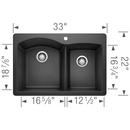 BLANCO Anthracite 33 x 22 in. 1 Hole Composite Double Bowl Dual Mount Kitchen Sink 