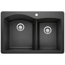 BLANCO Anthracite 33 x 22 in. 1 Hole Composite Double Bowl Dual Mount Kitchen Sink 