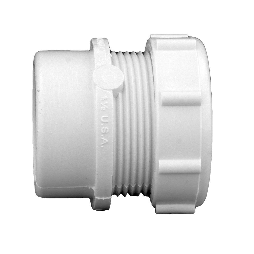 White PVC DWV Male Trap Adapter with Washer (1-1/2 & 1-1/4 in.) & Plastic Nut 
