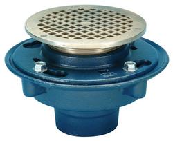 3 in. Push On Cast Iron Floor Drain with 5 in. Round Nickel Bronze Strainer