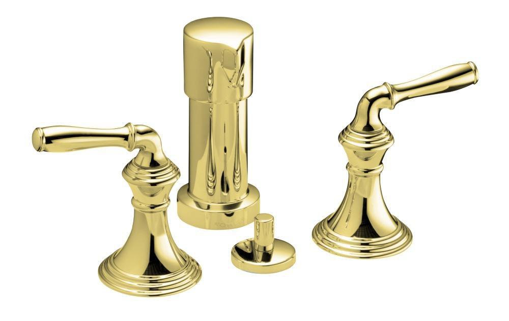 KOHLER Vibrant&reg; Polished Brass Double Lever Handle Vertical Spray Bidet Faucet 