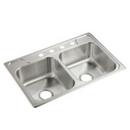 33 x 22 in. 4 Hole Stainless Steel Double Bowl Drop-in Kitchen Sink in Satin Stainless Steel