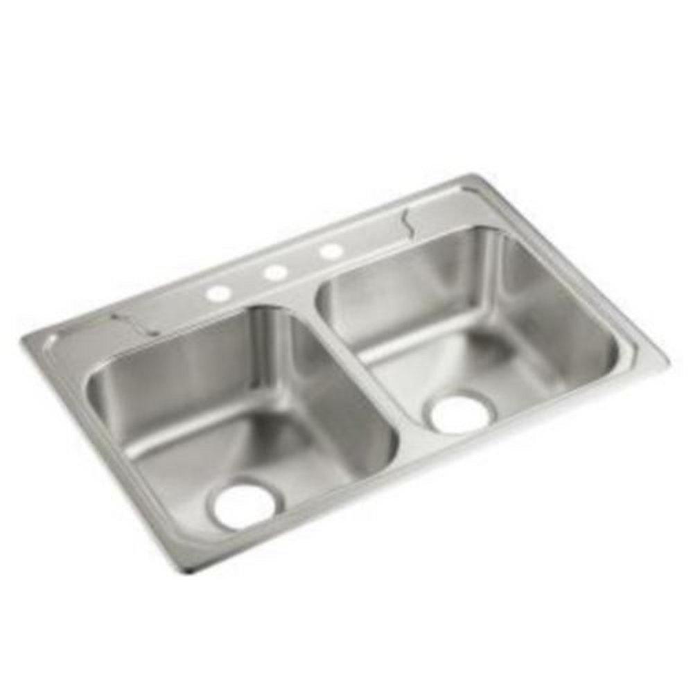 Sterling Satin Stainless Steel 33 x 22 in. Stainless Steel Double Bowl Drop-in Kitchen Sink in Satin Stainless Steel 