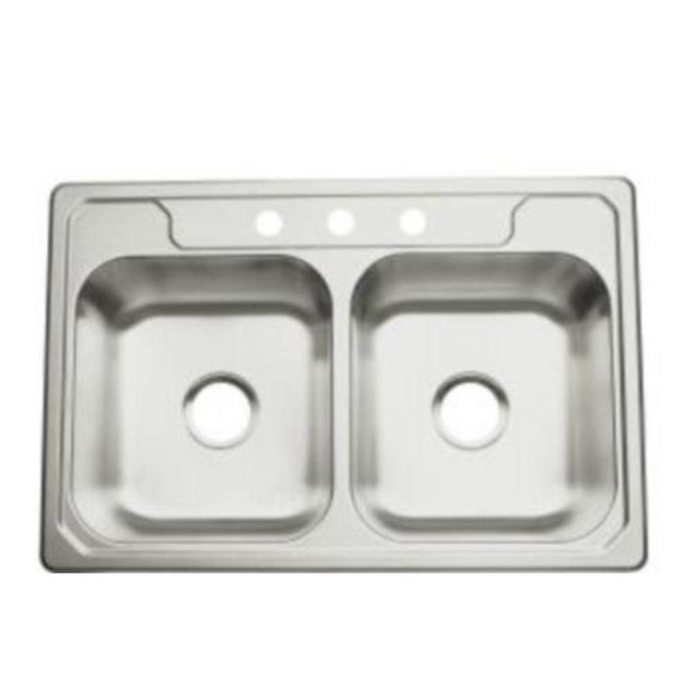 Sterling Satin Stainless Steel 33 x 22 in. 4 Hole Stainless Steel Double Bowl Drop-in Kitchen Sink in Satin Stainless Steel 