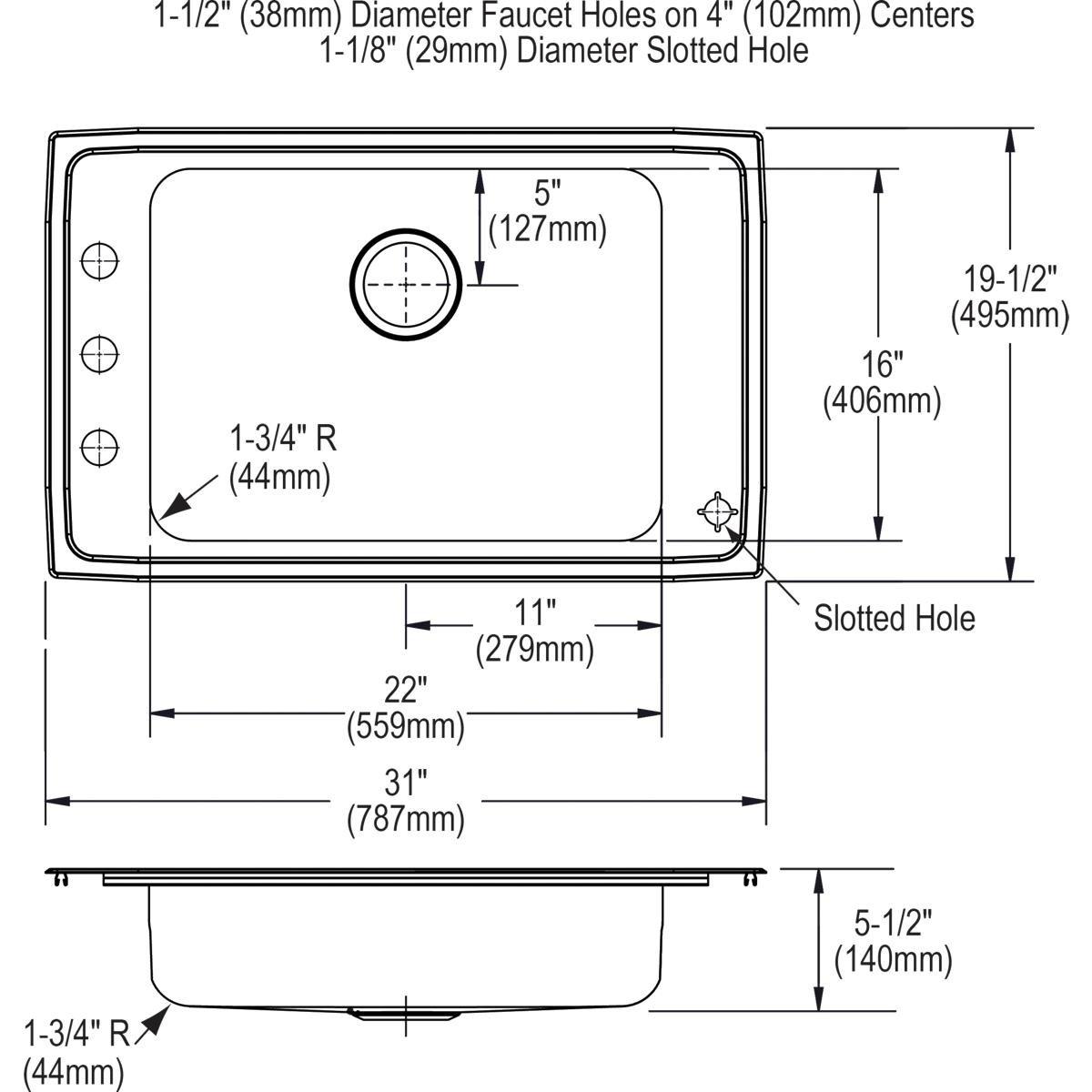 Elkay Lustrous Satin 22 x 19-1/2 in. 2 Hole Stainless Steel Single Bowl Drop-in Kitchen Sink 