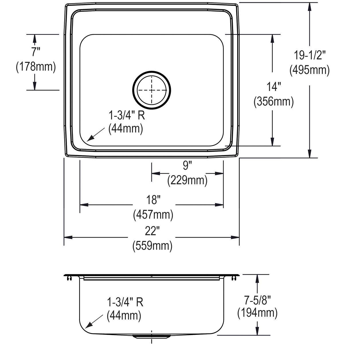 Elkay Lustrous Satin 22 x 19-1/2 in. 2 Hole Stainless Steel Single Bowl Drop-in Kitchen Sink 