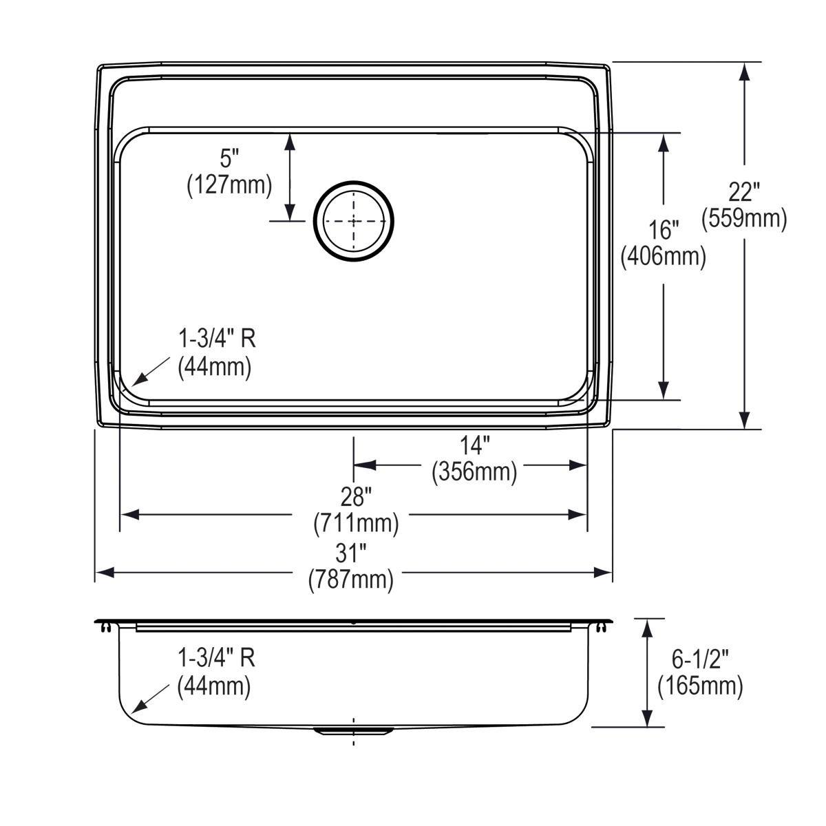 Elkay Lustrous Satin 31 x 22 in. Stainless Steel Single Bowl Drop-in Kitchen Sink in Lustrous Satin 