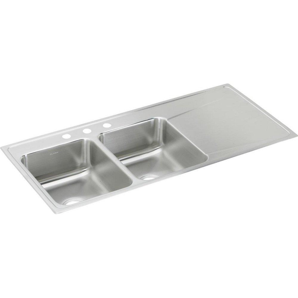 Elkay Lustrous Satin 48 x 22 in. 2-Hole Stainless Steel Double Bowl Drop-in Kitchen Sink 