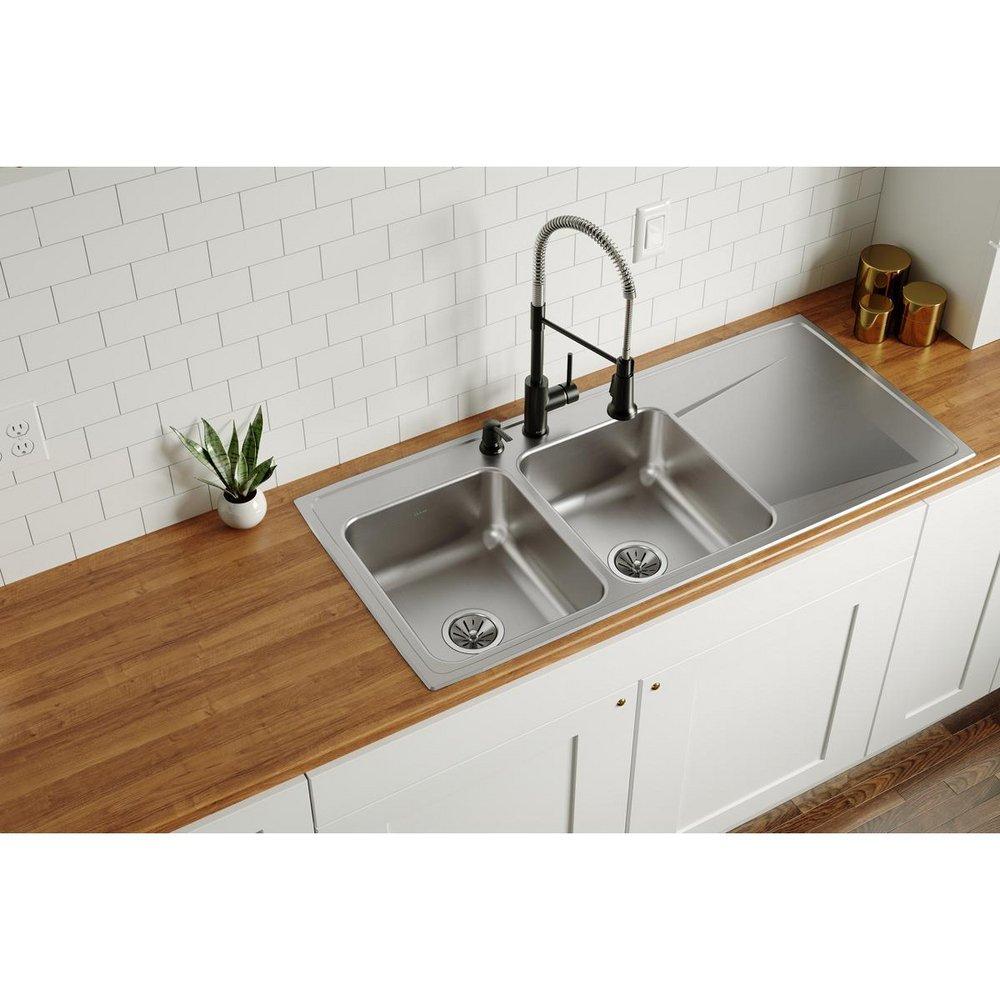 Elkay Lustrous Satin 48 x 22 in. 2-Hole Stainless Steel Double Bowl Drop-in Kitchen Sink 