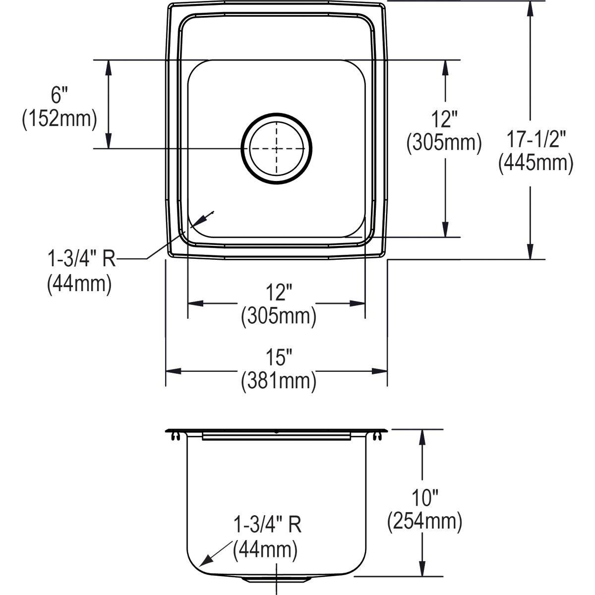 Elkay Lustrous Satin 15 x 17-1/2 in. 1 Hole Stainless Steel Single Bowl Drop-in Kitchen Sink 