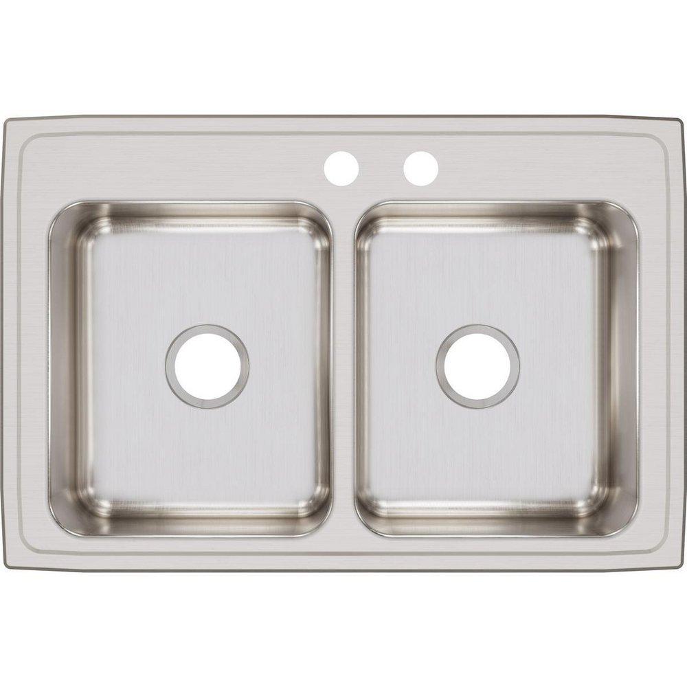Elkay Lustrous Highlighted Satin 2-Hole Double Bowl Top Mount Kitchen Sink 
