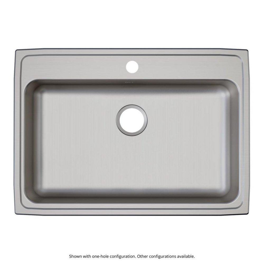 Elkay Lustrous Highlighted Satin 2 Hole Single Bowl Top Mount Kitchen Sink with Full Spray Side and Bottom 