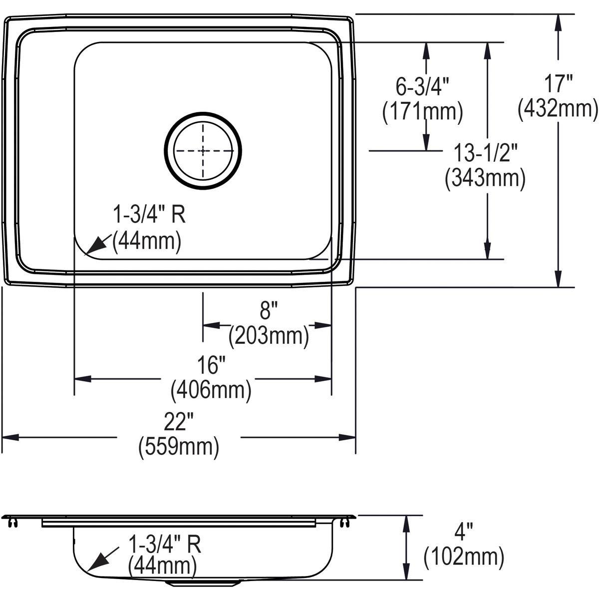 Elkay Lustrous Satin 22 x 19-1/2 in. Stainless Steel Single Bowl Drop-in Kitchen Sink in Lustrous Satin 