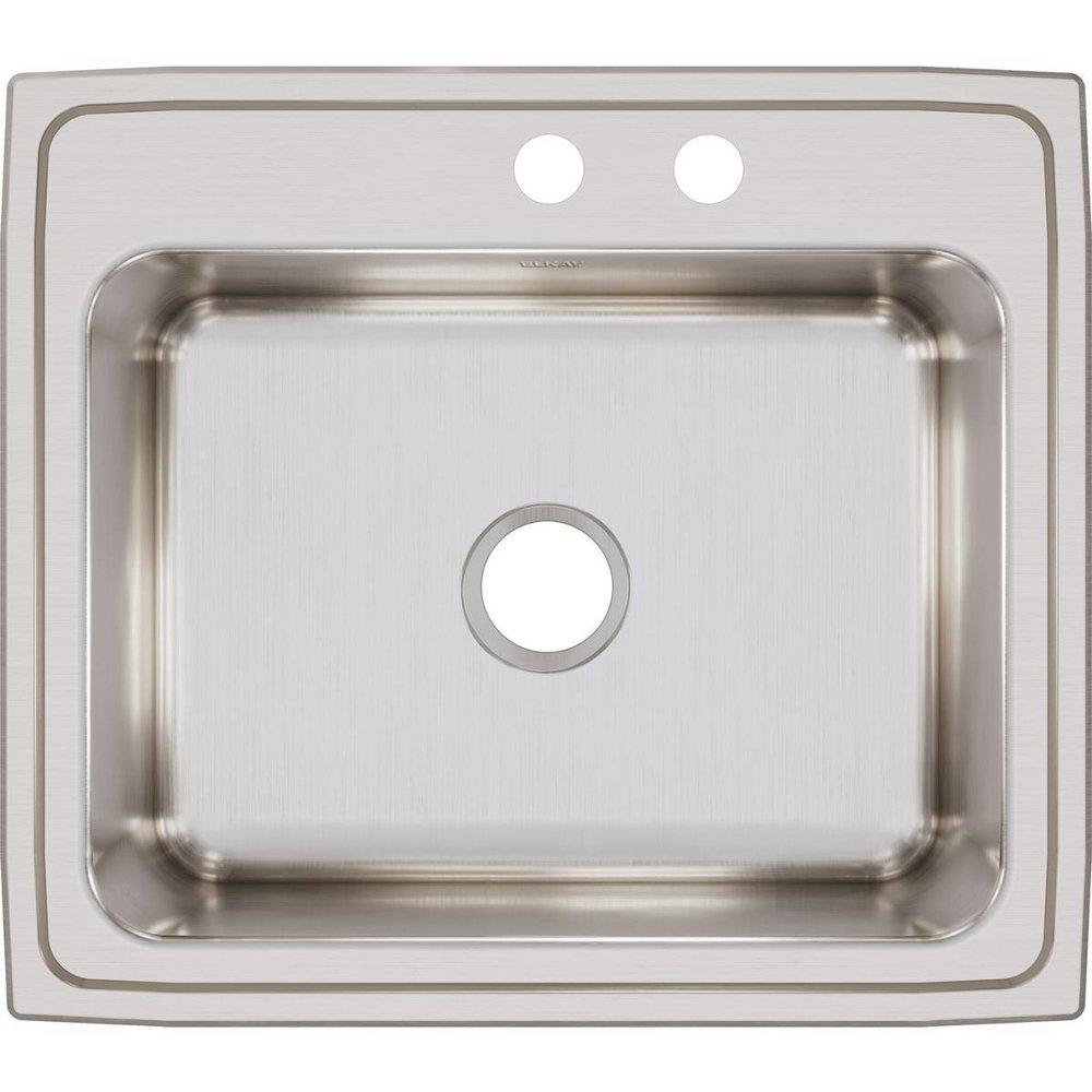 Elkay Lustrous Highlighted Satin Single Bowl Top Mount Kitchen Sink with Center Drain 