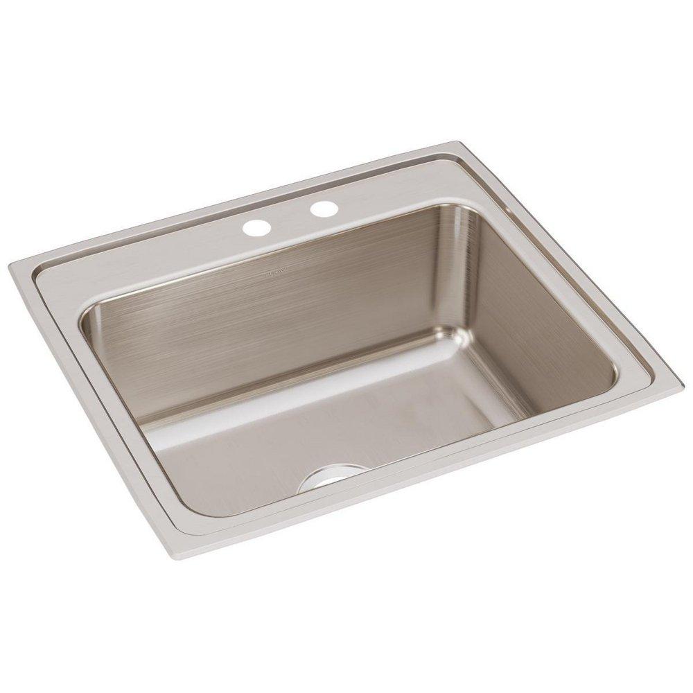 Elkay Lustrous Highlighted Satin Single Bowl Top Mount Kitchen Sink with Center Drain 