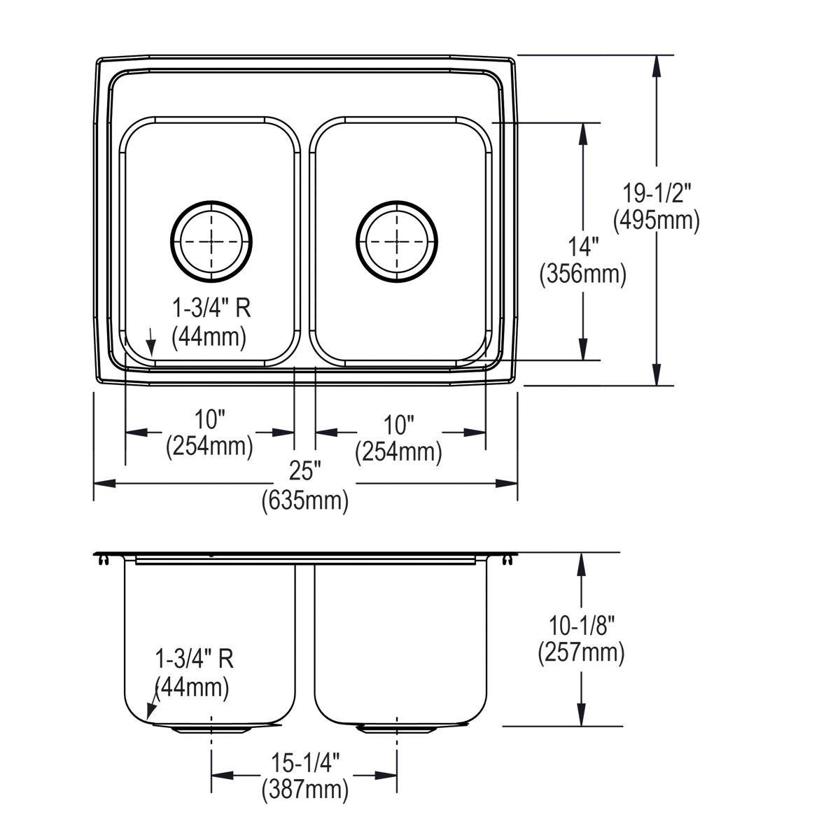 Elkay Lustertone 25X20 5H 2B SS TM KITC SINK *GOURME 