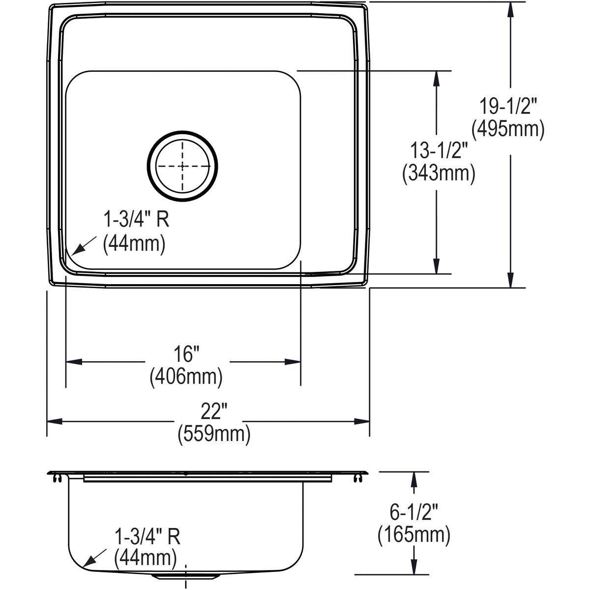 Elkay Lustrous Satin 22 x 19-1/2 in. Stainless Steel Single Bowl Drop-in Kitchen Sink in Lustrous Satin 