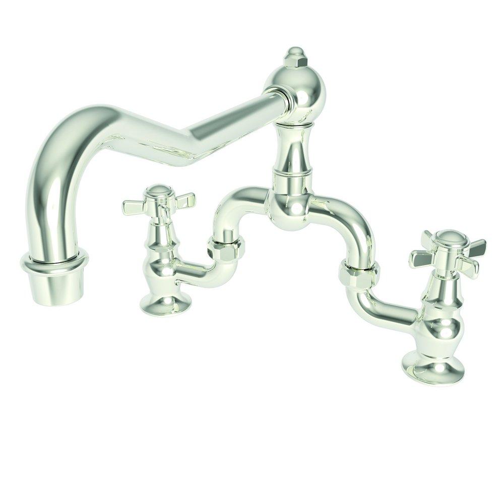 Newport Brass Polished Nickel - Natural 2-Hole Bridge Kitchen Faucet with Double Cross Handle 