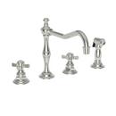 4-Hole Kitchen Faucet with Double Metal Cross Handle and Sidespray in Polished Nickel - Natural