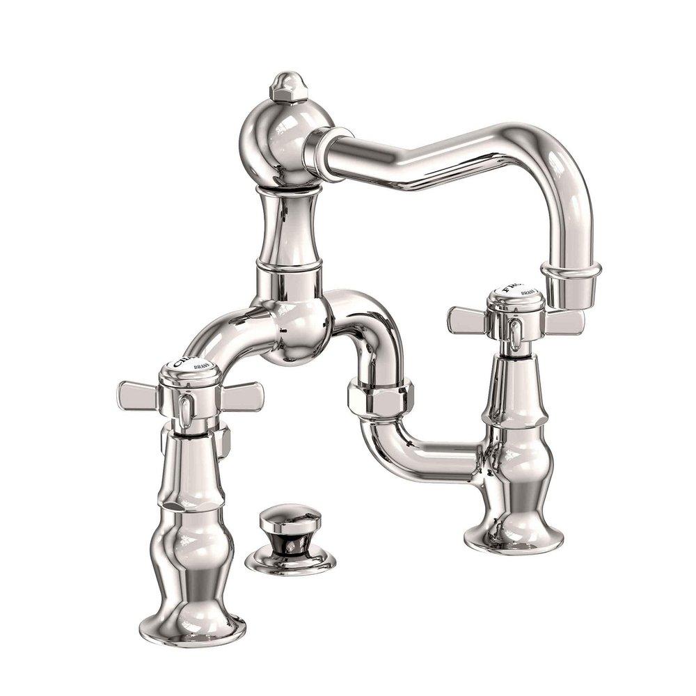 Newport Brass Polished Nickel - Natural Bridge Bathroom Sink Faucet with Double Cross Handle 