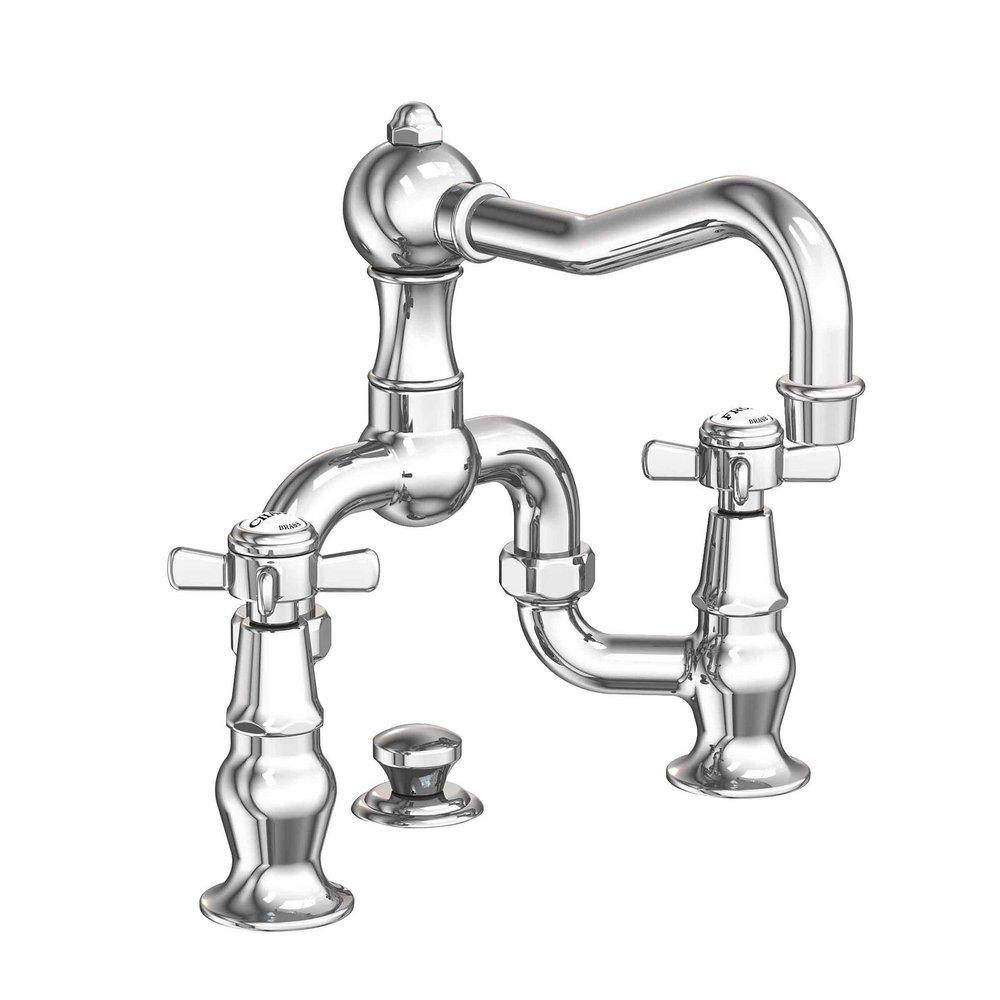 Newport Brass Polished Chrome Bridge Bathroom Sink Faucet with Double Cross Handle 