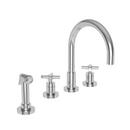 4-Hole Kitchen Faucet with Double Cross Handle and Sidespray in Polished Chrome