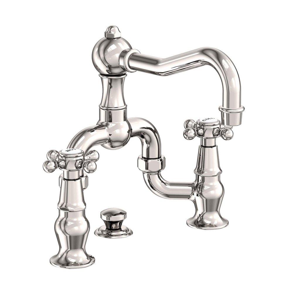 Newport Brass Polished Nickel - Natural Two Handle Widespread Bathroom Sink Faucet Cross Handle 