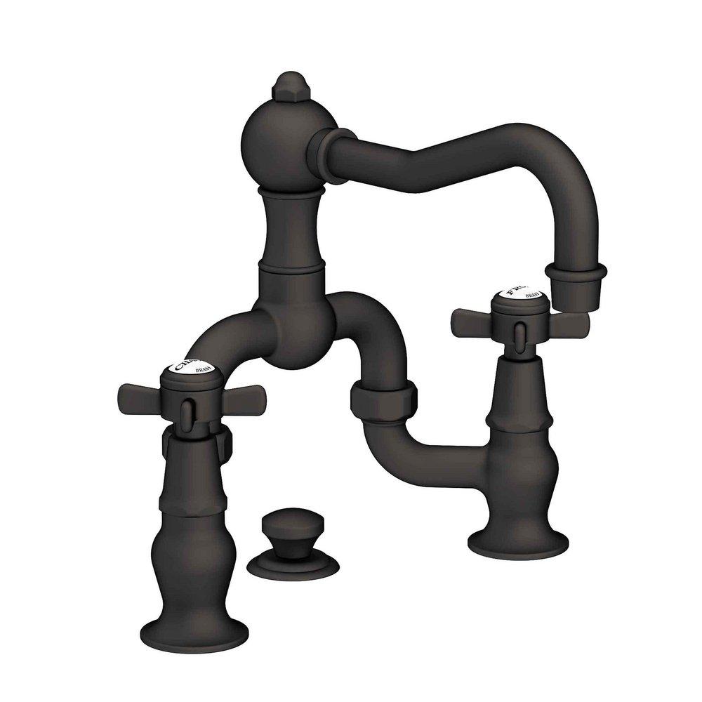 Newport Brass Flat Black Bridge Bathroom Sink Faucet with Double Cross Handle 