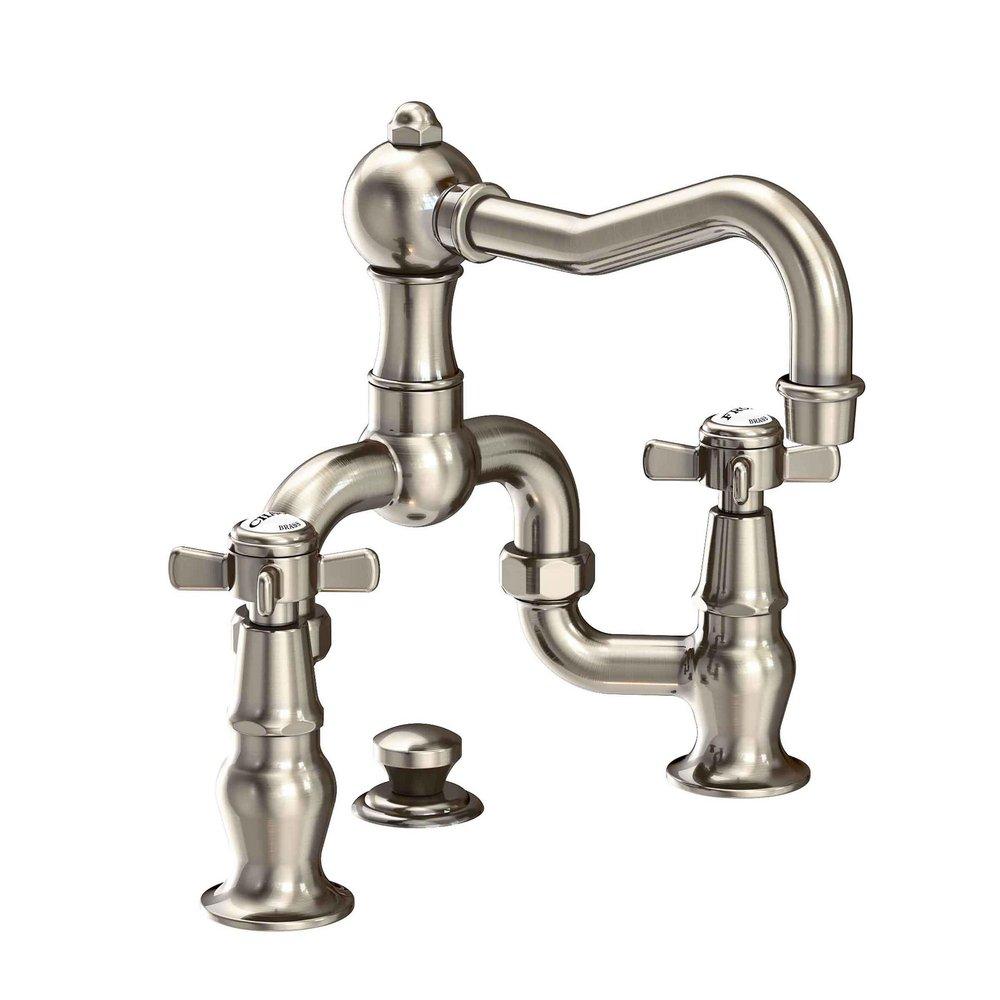 Newport Brass Antique Nickel Bridge Bathroom Sink Faucet with Double Cross Handle 